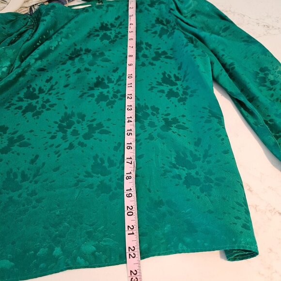 Raul Blanco Emerald Green Silk Blouse Size 10, Puff Sleeves Vintage Y2K Retro - Picture 6 of 7